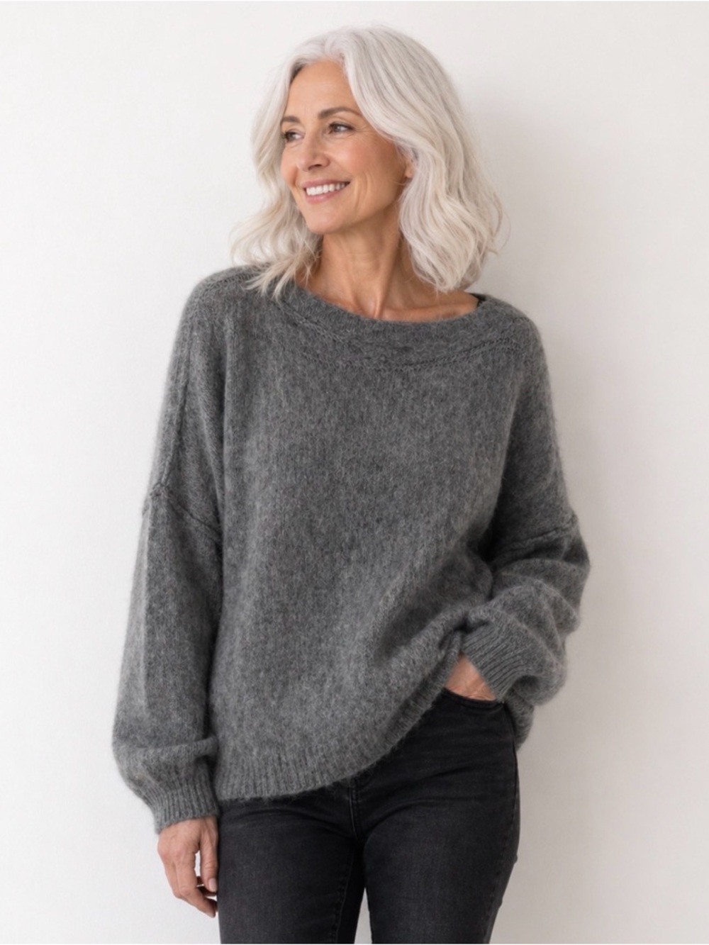 Max Studio Charcoal Gray Women's Sweater, oversized, baggy sleeves, women’s M.